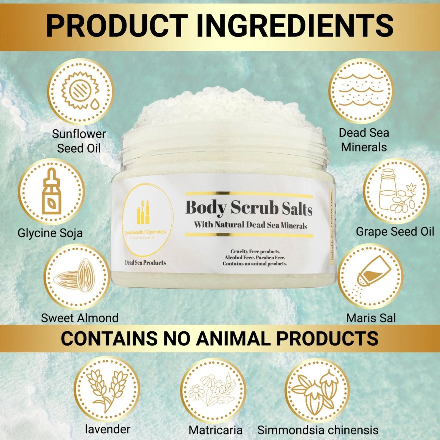 Bold Beautiful Cosmetics Dead Sea Body Scrub Salts - Lavender & Matricaria Scent - Body Scrub Salts - 850046440052