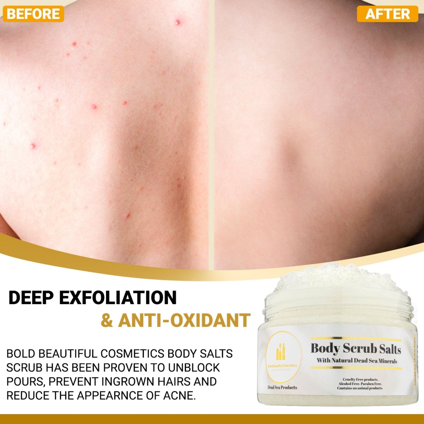 Bold Beautiful Cosmetics Dead Sea Body Scrub Salts - Lavender & Matricaria Scent - Body Scrub Salts - 850046440052