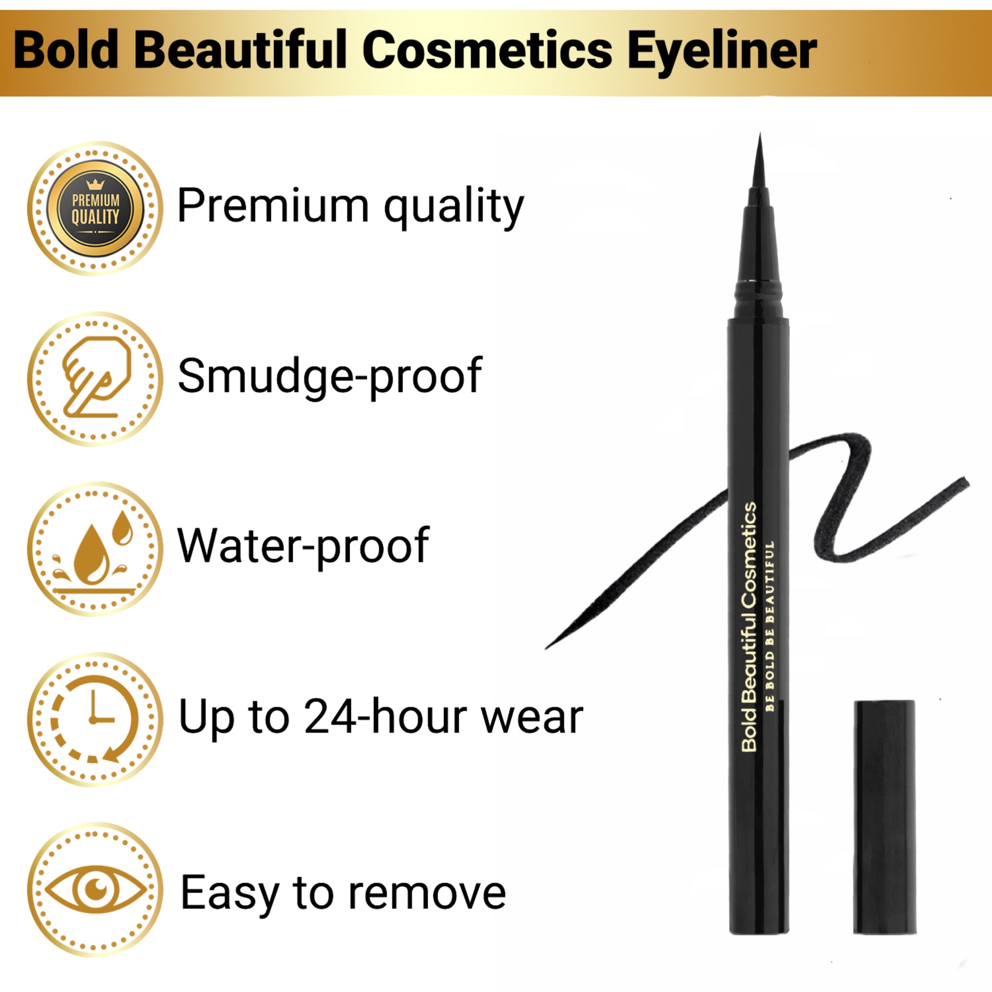 Bold Beautiful Cosmetics Liquid Eyeliner Smudge-Proof and Waterproof Pencil - Liquid Eyeliner - 850046440199