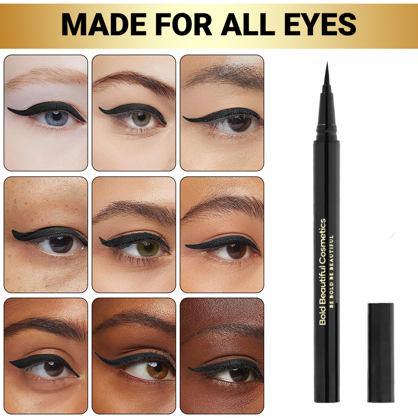 Bold Beautiful Cosmetics Liquid Eyeliner Smudge-Proof and Waterproof Pencil - Liquid Eyeliner - 850046440199